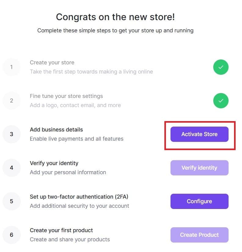 Activate Store button screenshot